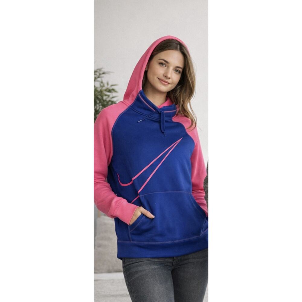 Nike Therma Fit Hoodie Womens XL Blue Pink Athletic Pullover Sweatshirt